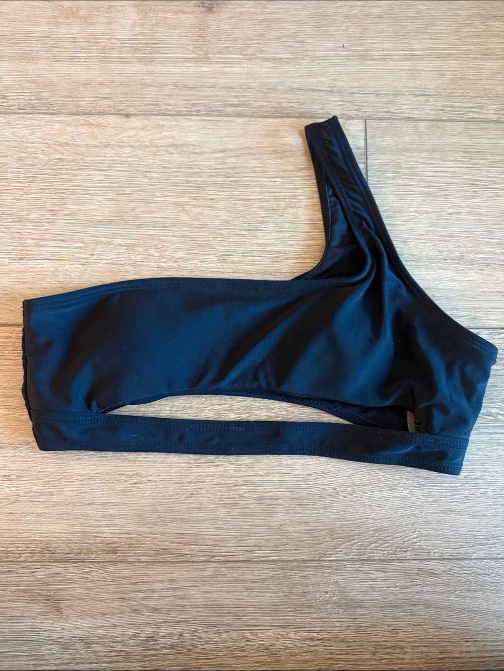 SHEIN Black One-Shoulder Cutout Swim Top